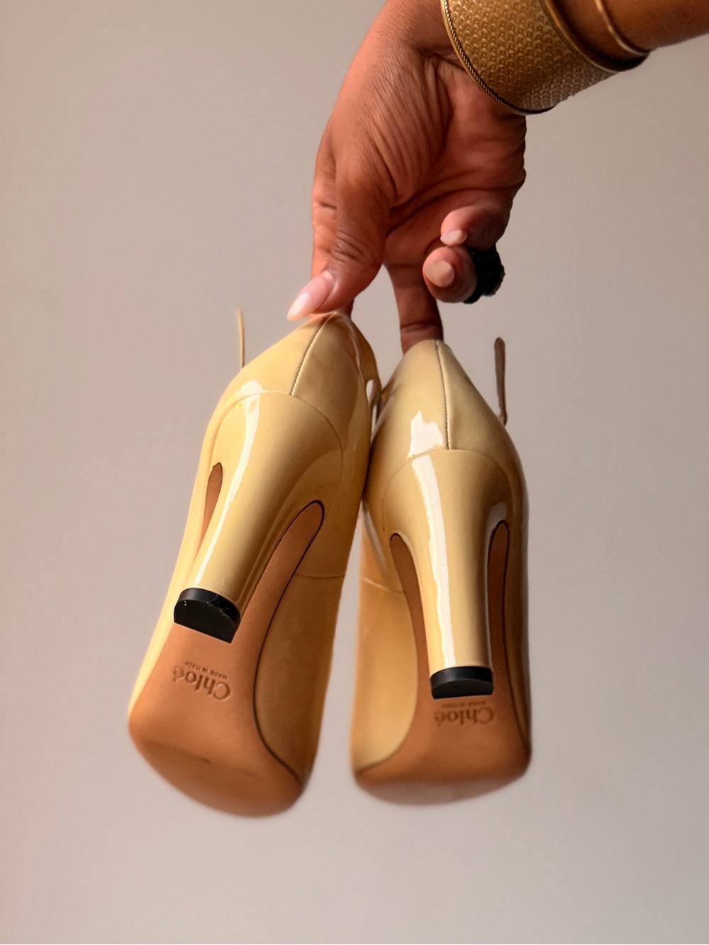 Chloé Patent Leather Peep-Toe Slingback Heels in Cream - Picture 3 of 8